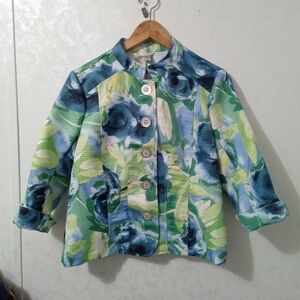 Christopher & Banks Floral Blazer Jacket Blue Green White Small Women's